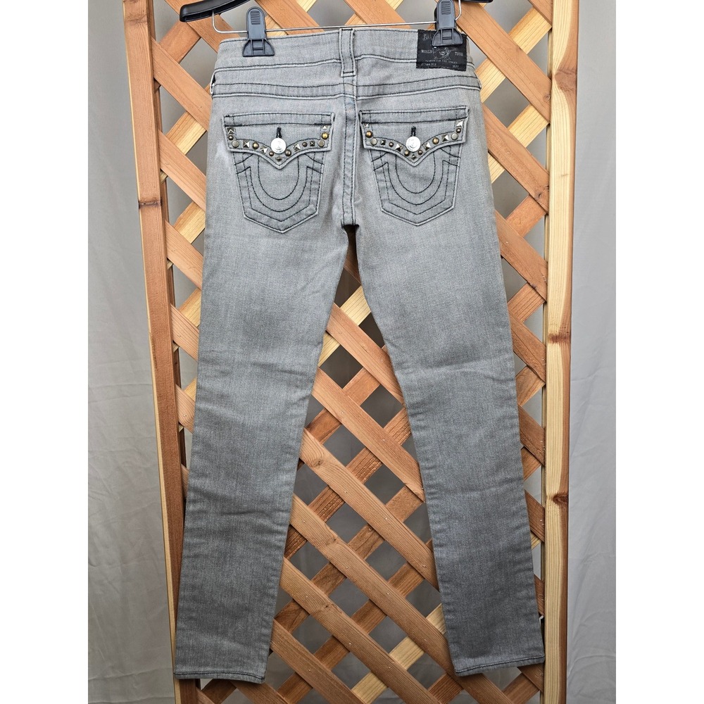 True Religion Jeans Womens 26 Gray Studded Distressed Low Rise Skinny - Good - Picture 3 of 10